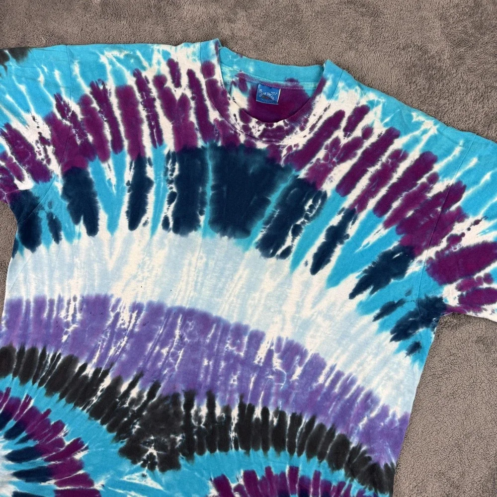 Vintage Fruit of the Loom Shirt Mens XL Blue Purple Tie Dye Made in USA 90s - Picture 1 of 8